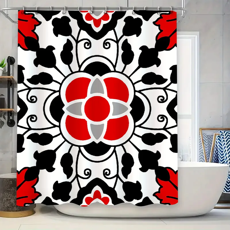 

Красная, белая, черная занавеска для душа, водонепроницаемая полиэфирная ткань с принтом, украшение для дома, индивидуальный размер, доступный декоративный Flo