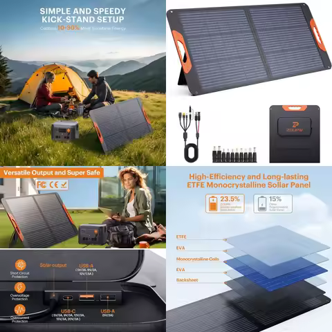 100W Portable Solar Panel with 5-in-1 Cable, 23.5% Efficient Monocrystalline Solar for Off-Grid Power or RV Battery Backup