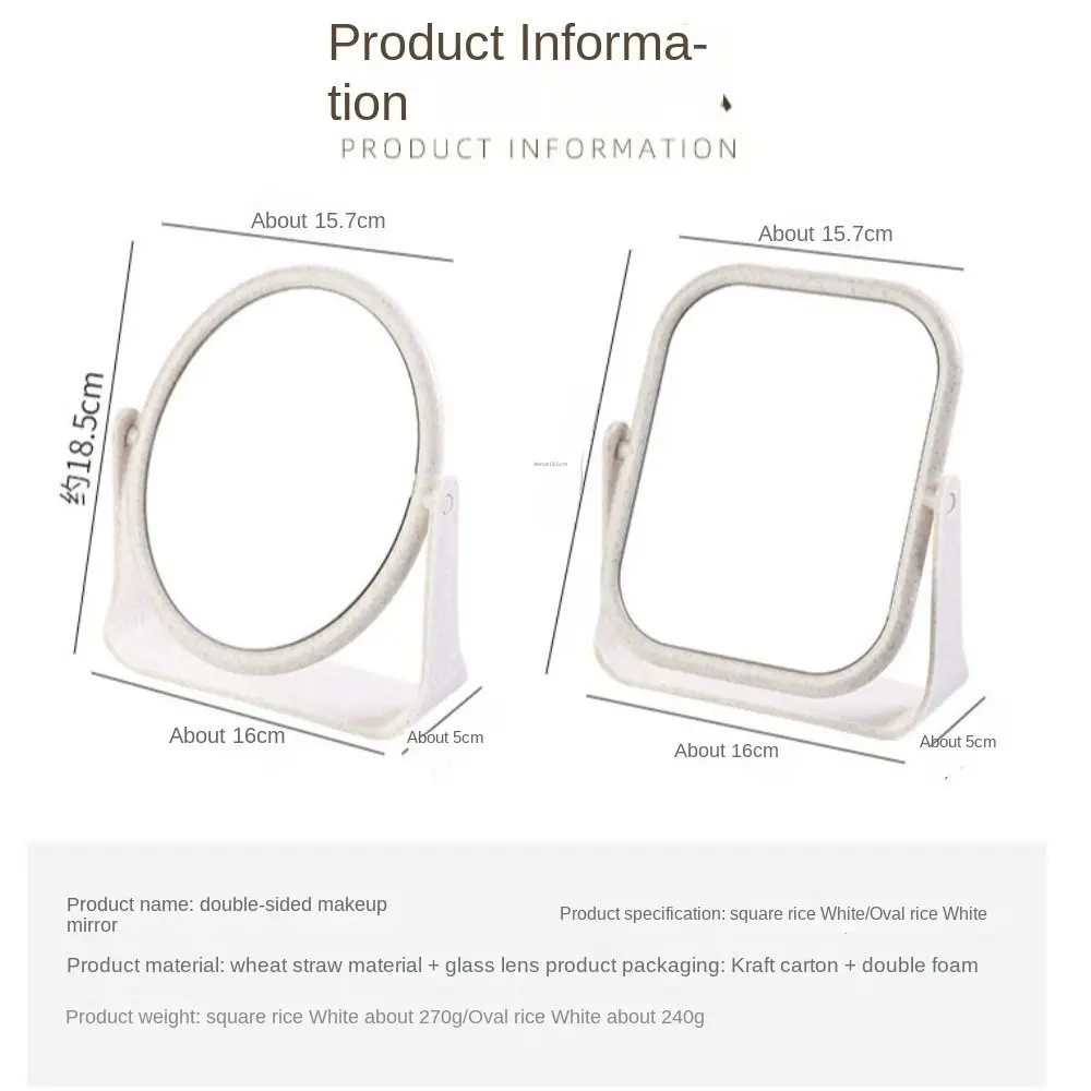 Espejo de maquillaje de escritorio plegable, espejo de princesa portátil de doble cara, espejo redondo cuadrado giratorio ajustable de 360 grados para el hogar