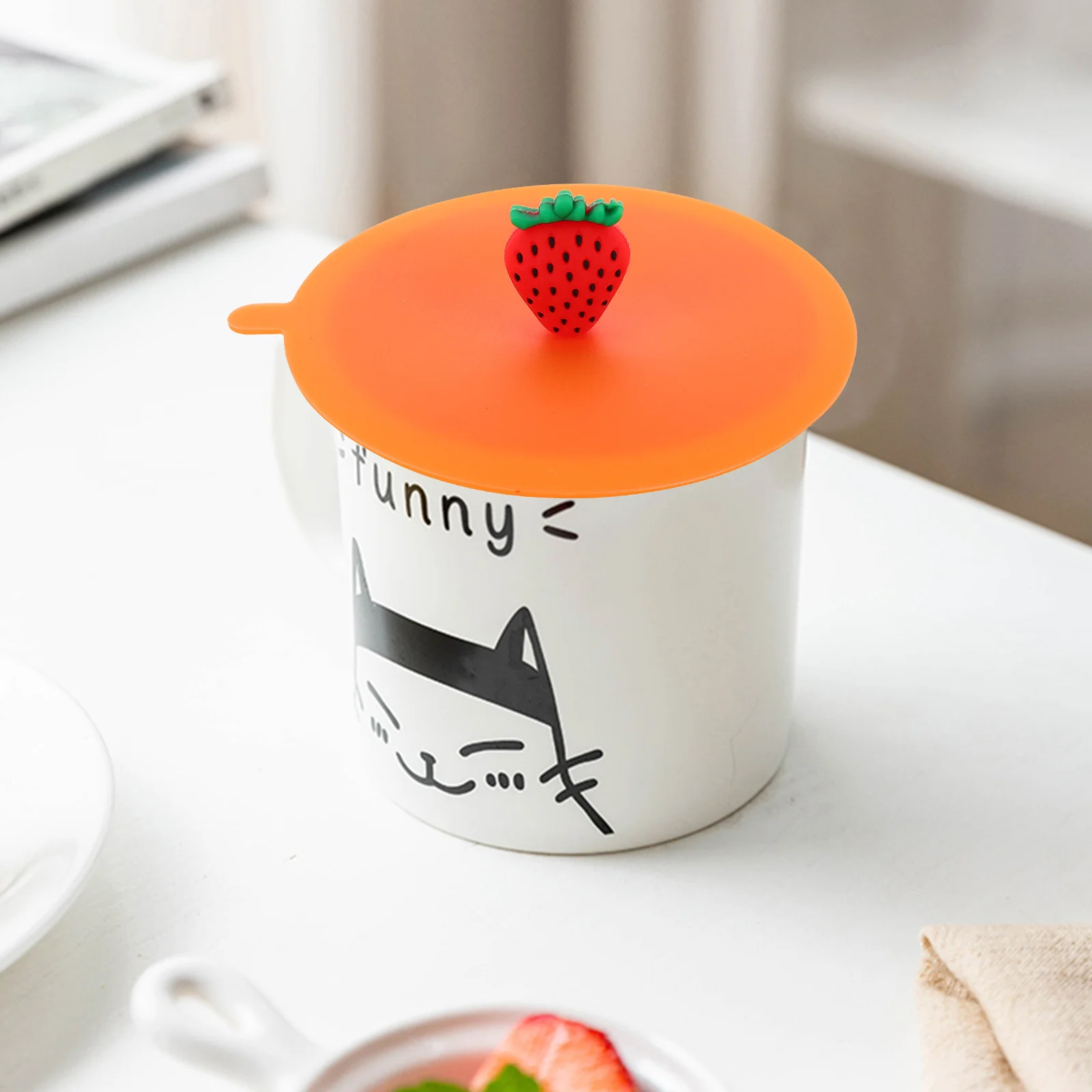 

4Pcs Silicone Cup Lid Set Leakproof Dustproof Creative Fruit Pattern Reusable Mug Covers for Coffee Tea Home Cup Cover