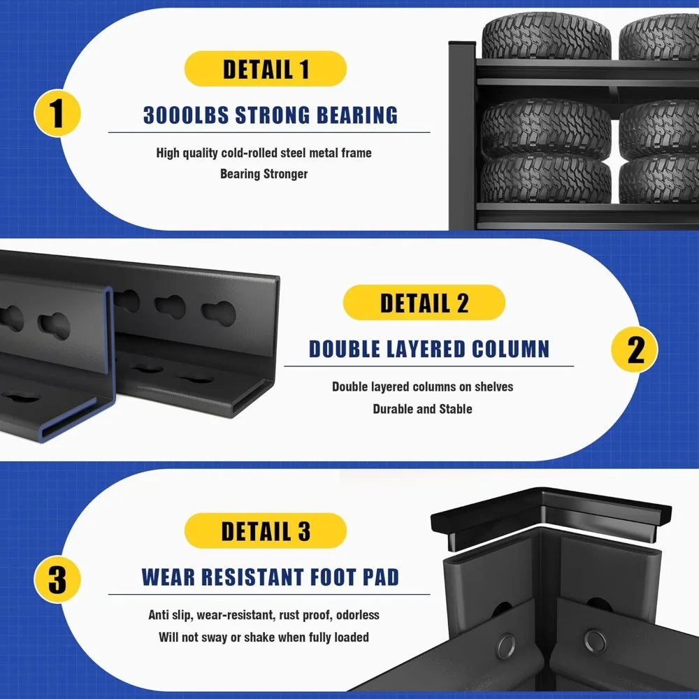 Гаражные полки высотой 78 дюймов, сверхмощные гаражные полки для хранения вещей 3000 фунтов, регулируемые 5-уровневые металлические стеллажи