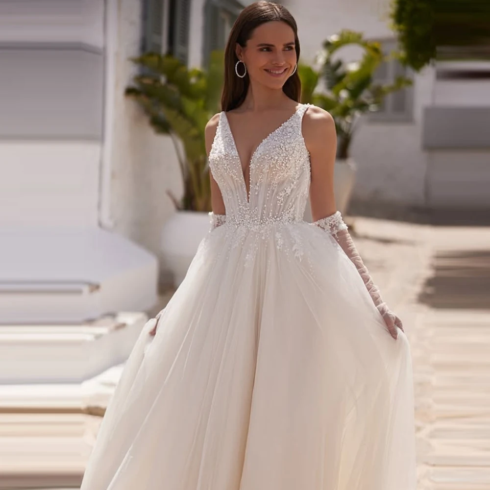 2025 Fascinating A-Line Wedding Dresses Sweetheart Collar Sleeveless Bridal Gowns Without Gloves Vestidos Para Mujer Customized