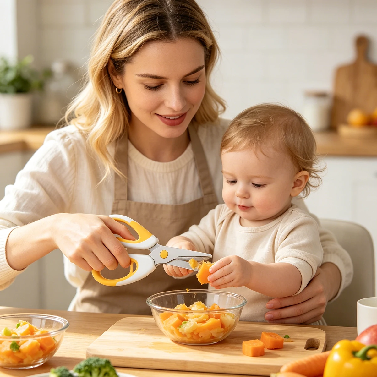 Baby Food Scissors, Specially Made of Safe Materials for Infants with a Round and Blunt Blade That Is Less Likely to Harm Hands