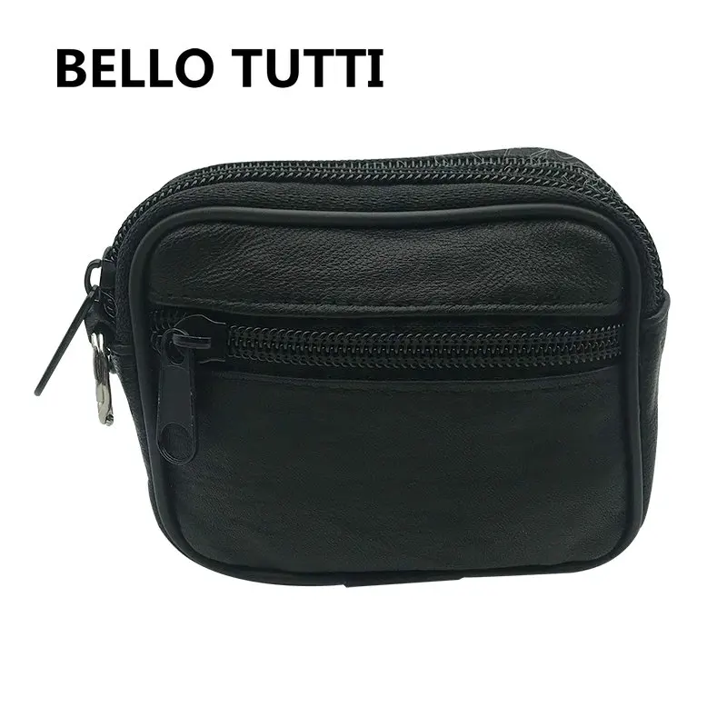 BELLO TUTTI Men Holster Zipper Wallet Key Small Belt Passport Bag Coin Purse Money Clip Genuine Leather Sheepskin Card&ID Holder