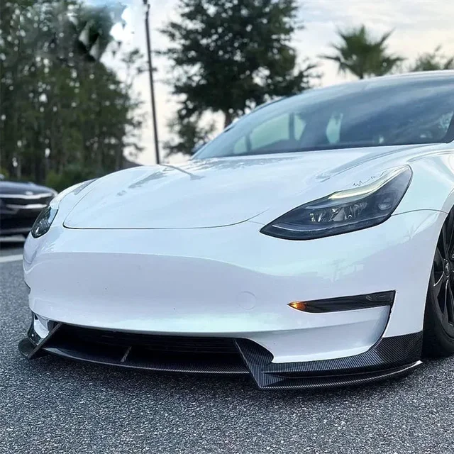 Dla Tesla Model 3 2017-2022 Gloss Black Przedni zderzak Warga Podbródek Dyfuzor Body Kit Spoiler Deflektor Tuning Akcesoria Zmodyfikowane