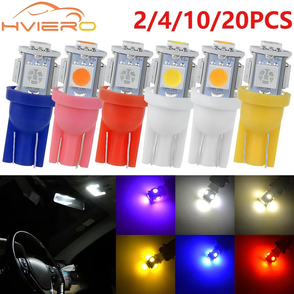 2/4/10/20PCS Car License Plate Light T10 LED Backup Dome Trunk Lamp Parking Lights White Red Blue Auto Turn Signal Brake Bulbs