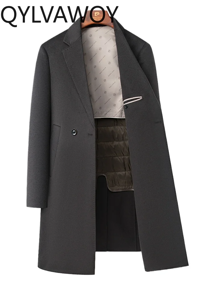 QYLVAWOY 70% Wool Double-Sided Wool Coat Men's Outerwear Mid-Length High-End Woolen Trench Coat Winter Down Liner LJ2593