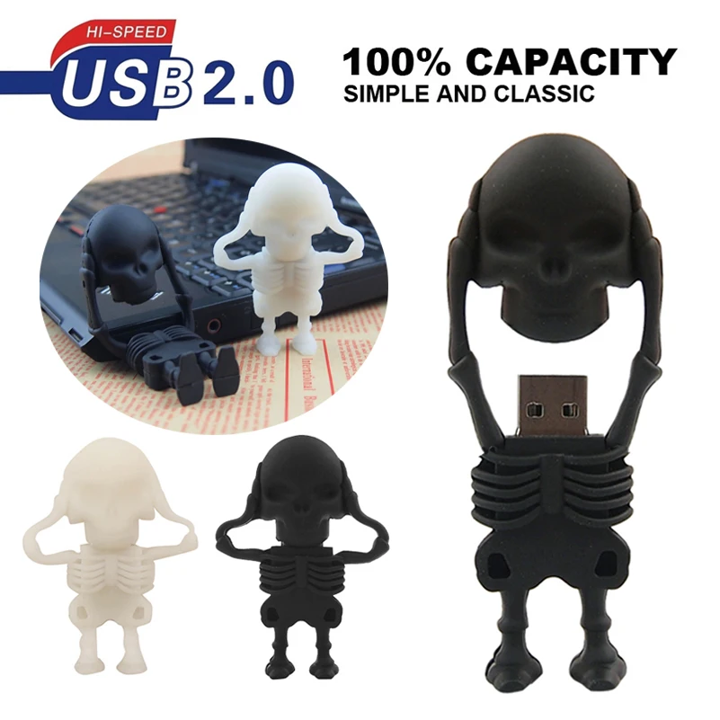 Cartoon Gift USB Flash Drive 128GB 64GB Halloween Skull Man Pen Drive High Speed 2.0 Memory Stick Usb device 8 16 32GB Pendrive