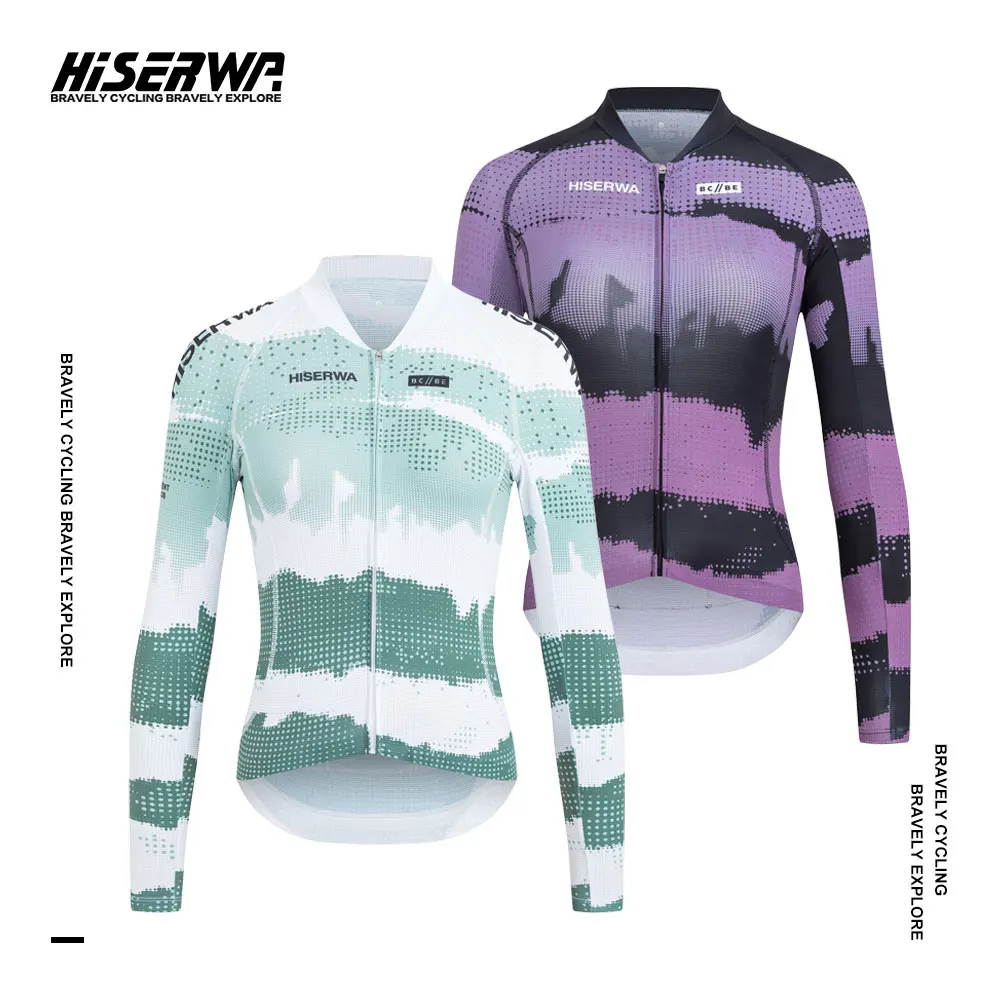 

HISERWA Women Cycling Jersey Long Sleeve Tops High Quality Mountain Road Bike Cycling Jersey Pro Team UPF50+ Bicycle Clothing