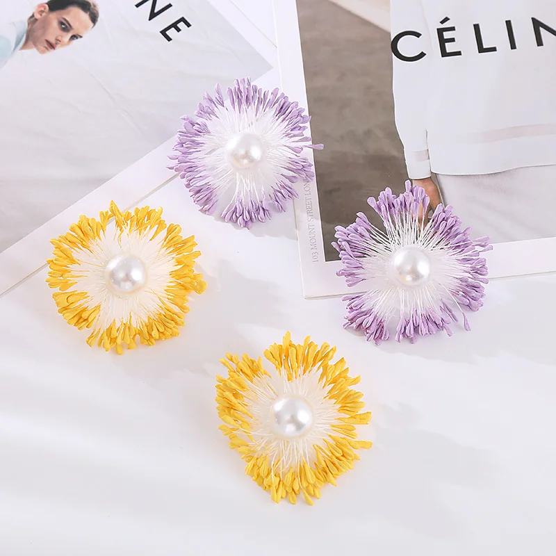 New fresh handmade imitation stamen earrings women's silver needle pearl stud earrings personalized earrings batch