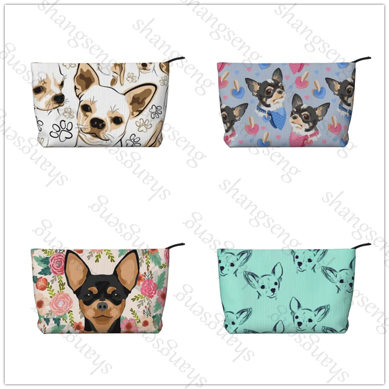 

Cute Chihuahua Dog animal Corduroy cosmetic bag toiletry storage bags ladies box luxury travel zipper storage bag