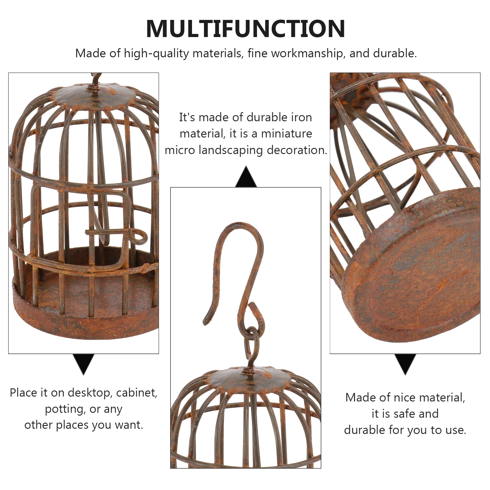 

2pcs Iron Art Birdcage Rust Effect Ornaments for Garden Patio Decor Micro Landscape Adornment Gardening Pendant