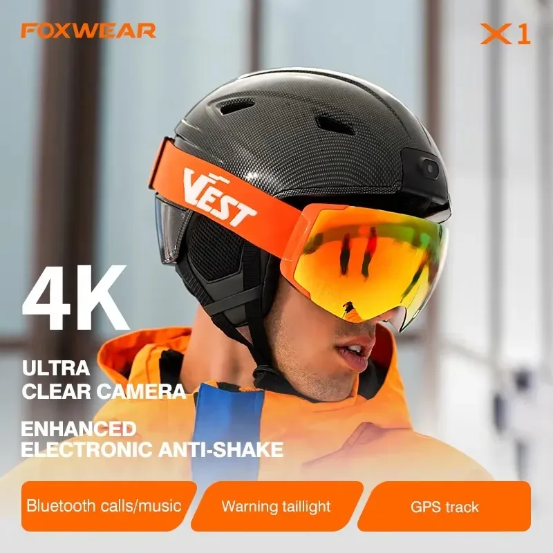 Hot Sale With Shoot Video Ski Helmet with Visor Ski Mountaineering Helmet 3 Certificates High Quality Blue Toother Ski