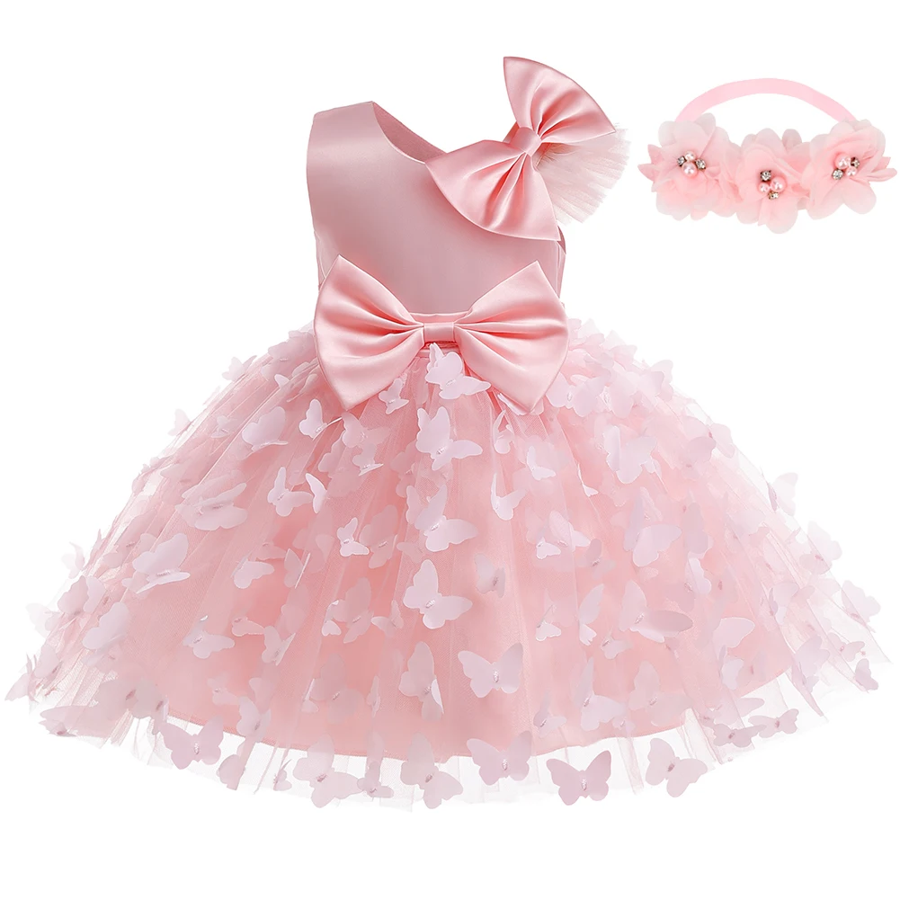 Butterfly Wedding Newborn Baby Baptism Clothes Big Bow Lace Princess Dress First Birthday Party Dress Ball Gown For Baby Girls