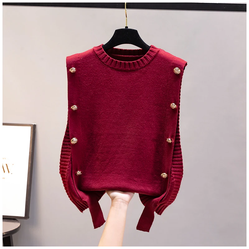 Chaleco de punto para mujer, holgado, cuello redondo, prenda interior, ropa exterior a la moda, otoño invierno, nueva llegada...