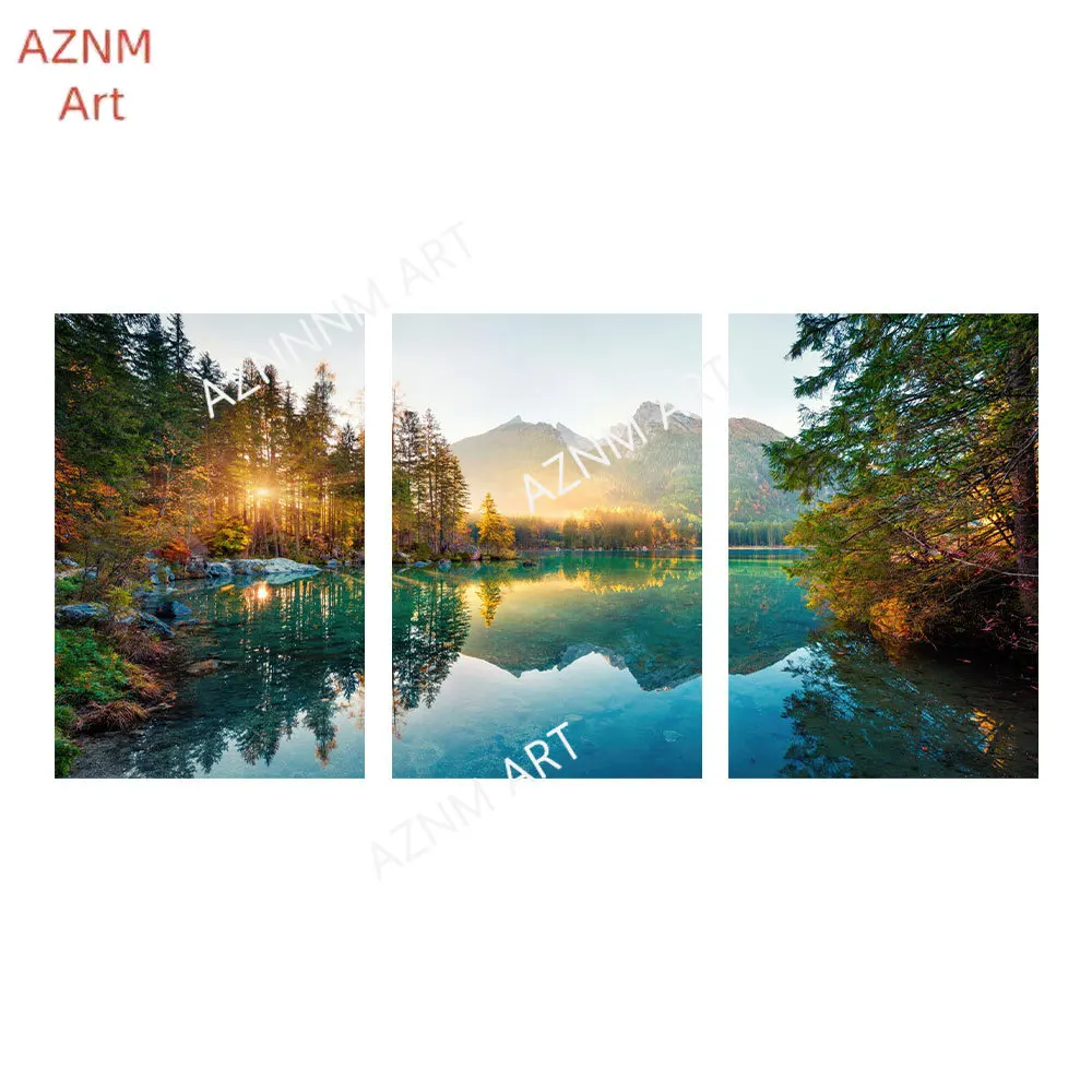 1/3PCS ，Nature Sunshine Forest Lake Poster Print Wall Art Landscape Pictures Canvas Painting for Living Room Home Decor