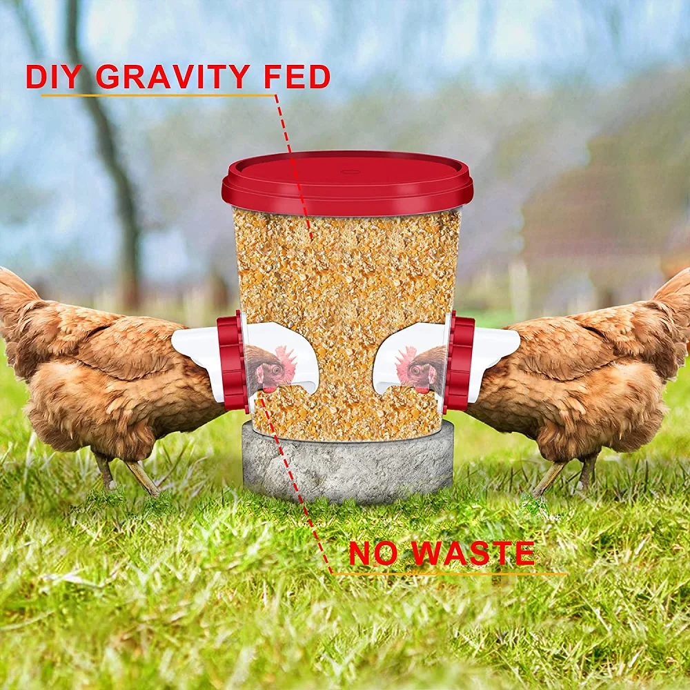 New Automatic Gravity Chicken Duck Feeder Kit Rainproof Poultry Feeder For Feed Buckets Barrel Drum Trough Reduce Spillage Mess