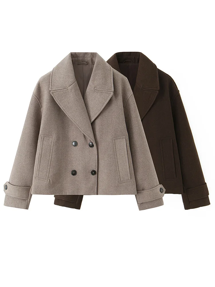 

HH Woman Elegant Double-breasted Lapel Loose Solid Casual Jacket Women Winter Buttons Zipper Long Sleeve Pocket Decoration Coat