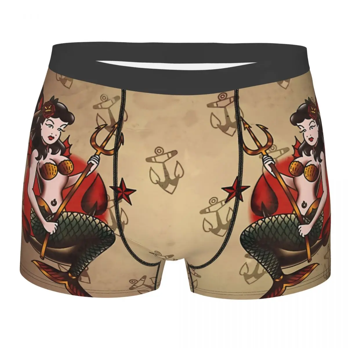 Salty-Dog Nautical Mermaid Man's Boxer Briefs Anchor Highly Breathable Underpants Top Quality Print Shorts Birthday Gifts