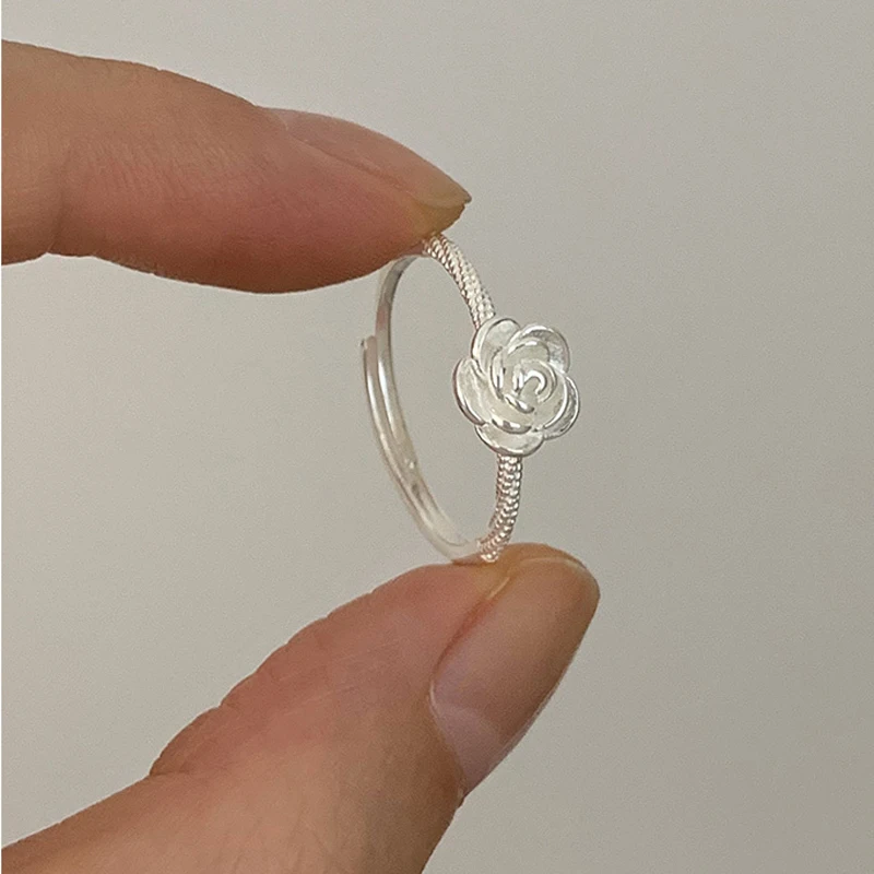 S925 Sterling Silver Ring Rose Ring Adjustable For Womens Simple Wear Love Cute Anniversary Birthday Romantic Gift Fine Jewelry