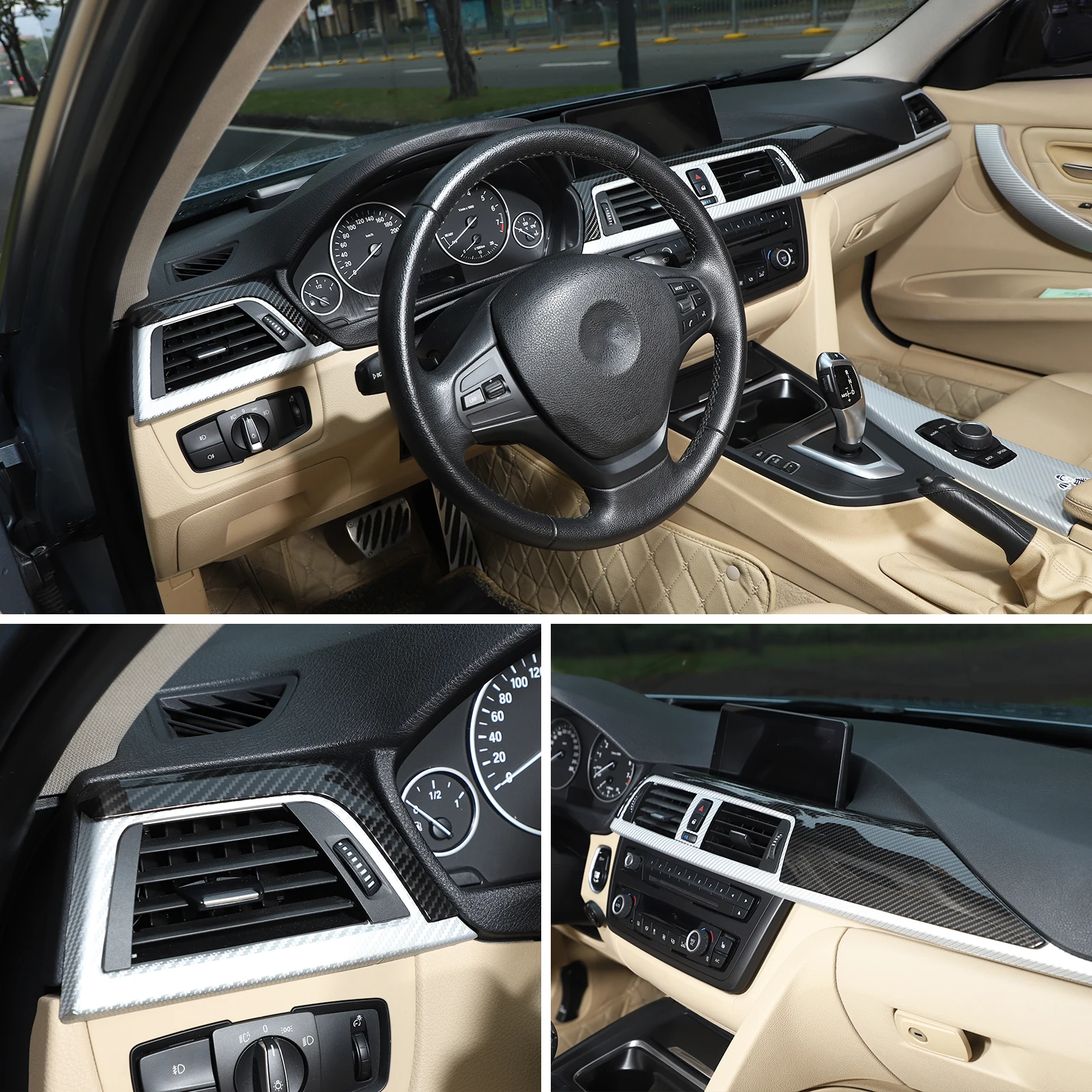 ABS لوحة القيادة غطاء لوحة الكسوة ملصقات (الجانب الأيسر) لسيارات BMW 3 Series 2013 2014 2015 2016 2017 2018 2019 F30 اكسسوارات السيارات #5