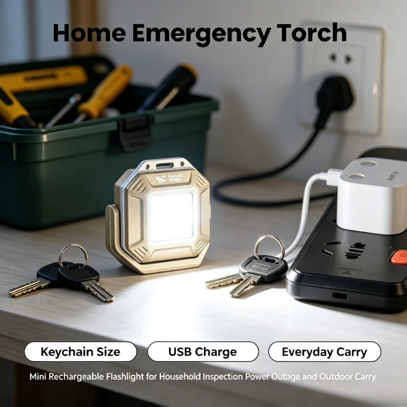 Smiling Shark USB Rechargeable COB Keychain Work Light Magnetic 360° Rotatable Flood Flashlight TIP067