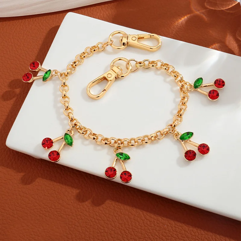 

DIY Zinc Alloy Bag Hanging Chain with Cherry Pendant Detachable Shoulder Bag Carrying Chain Handbag Extension Chain for Woman