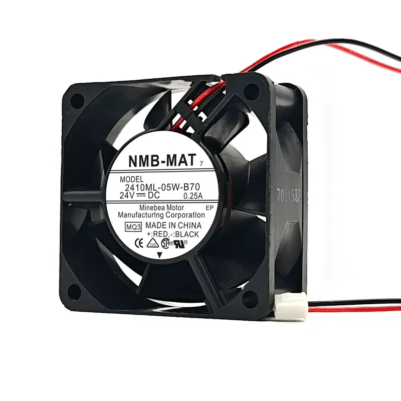NMB 2410ML-05W-B70 6025 6CM 24V 0.25A Two-Wire Double Ball Cooling Fan for Electronic Equipment
