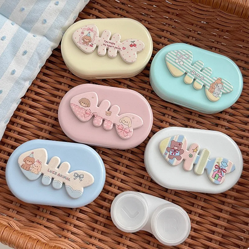 Cute Cartoon Fish Bone Oval Contact Lens Case With Mirror Portable Eye Care Storage Box - view 6
