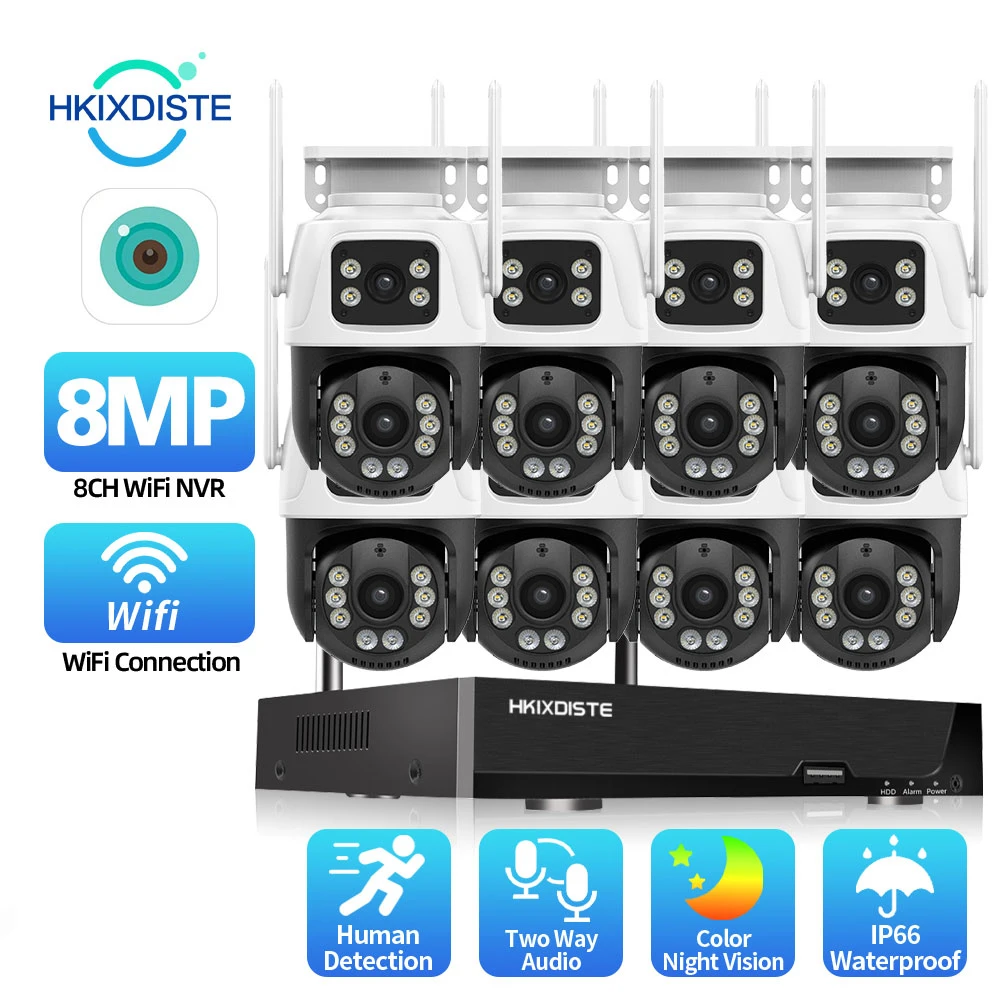 

ICSEE 8CH 5MP Wi-Fi NVR Система безопасности с двумя объективами Wi-Fi PTZ-камера Открытый 2-сторонний аудио беспроводной комплект видеонаблюдения