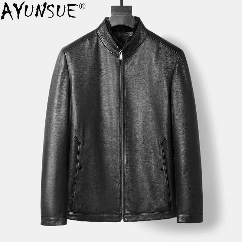 

AYUNSUE Real Goatskin Men Genuine Leather Jacket 2023 Autumn Winter Mink Fur Liner Detachable Fur Coat Warm Mens Down Jackets