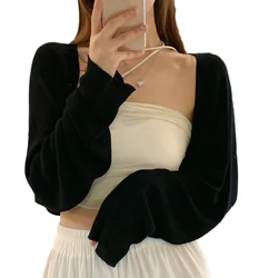 Woman Summer Thin Ice Silk Knit Sunscreen Cardigan Casual Cropped Small sShoulder Top