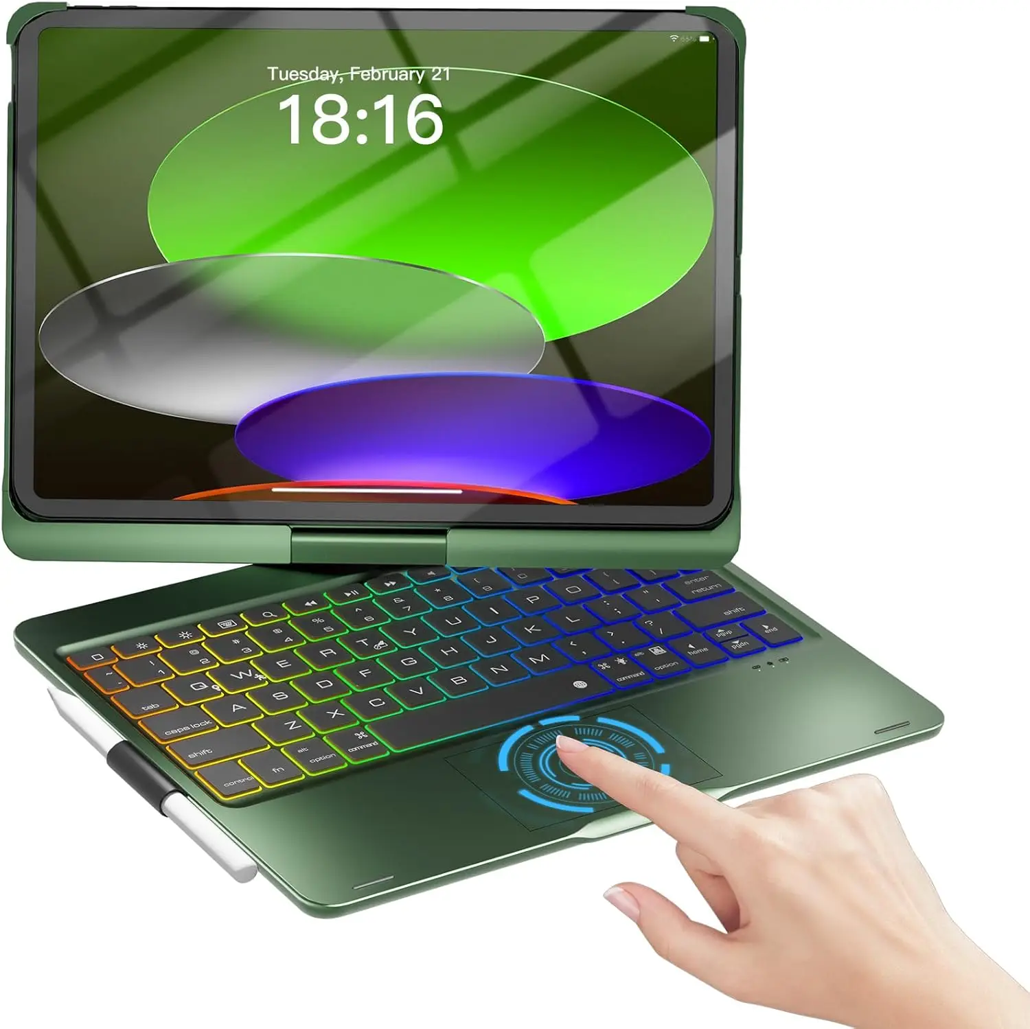 

iPad 10th/11th Case with Keyboard, iPad Air 11 inch & Pro 11 Case, Trackpad, Backlit - Dark Green