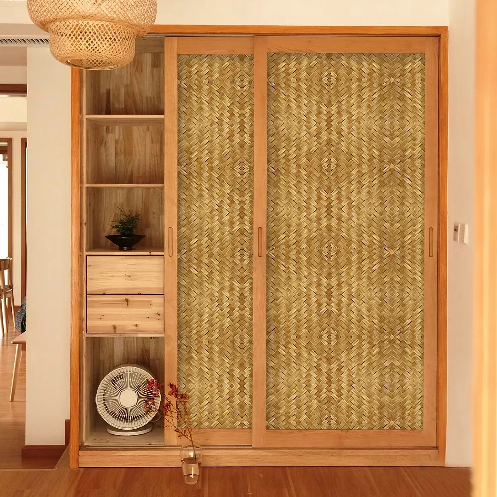 الروطان نسج الملمس ذاتية اللصق خلفيات مقاومة للماء لخزانة ديكور المنزل البلاستيكية القابلة للإزالة قشر وعصا الجدار ملصق