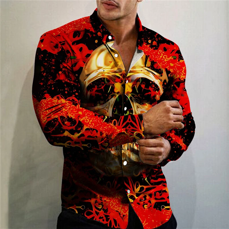 

Newest Autumn Shirts For Men 3D Skull Long Sleeve Luxury Social Shirt Lapel Oversized Tops Tee Shirts Homme Autumn Clothing 2024