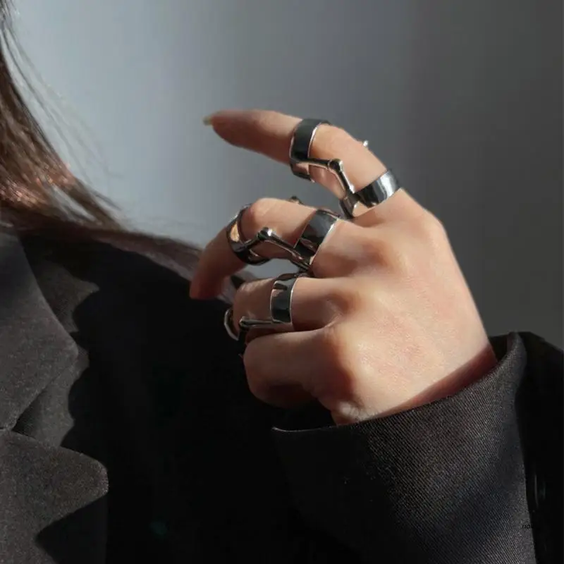 Cyberpunk-Finger Ring Joint Punk Gothic Rock Hinged Finger Rings Double Loop Long Rings Jewelry Halloween Cosplay