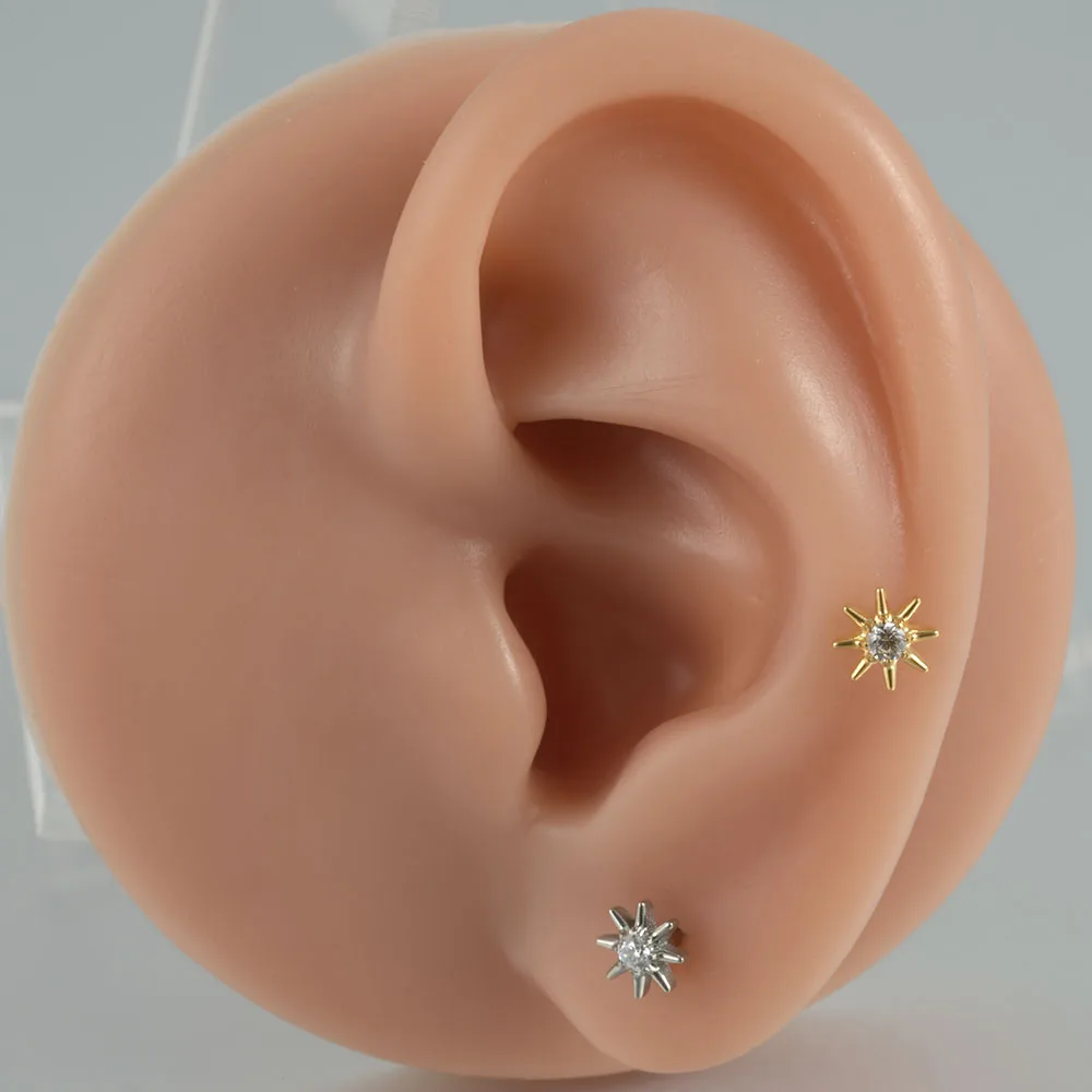 1Pc G23 Titanium Hexagram Star Earring Lobe Stud Sun Cross Zircon Inner Screw Helix Tragus Cartilage Labret Piercing Jewelry
