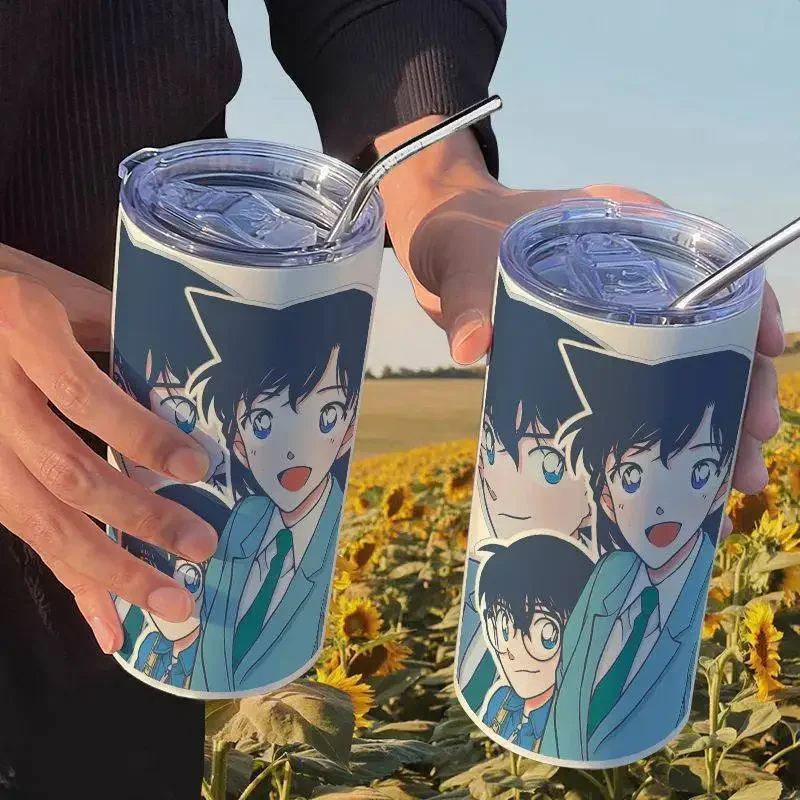 Anime Detective Conan Jimmy Kudo Rachel Moore Cartoon Creative Stainless Steel Insulated Cup Fashionable Straw Cup Children Gift