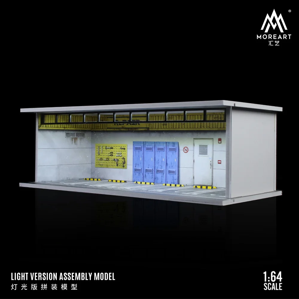 Morear 1/64 Classic repair room parking lot LED lighting version assembled model scene set/shipping in january 2025