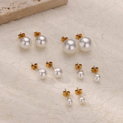 5mm 8mm 6mm 10mm 12mm Imitation Pearl Earrings For Women Gold Color Stainless Steel Stud Earrings Piercing Jewelry aretes