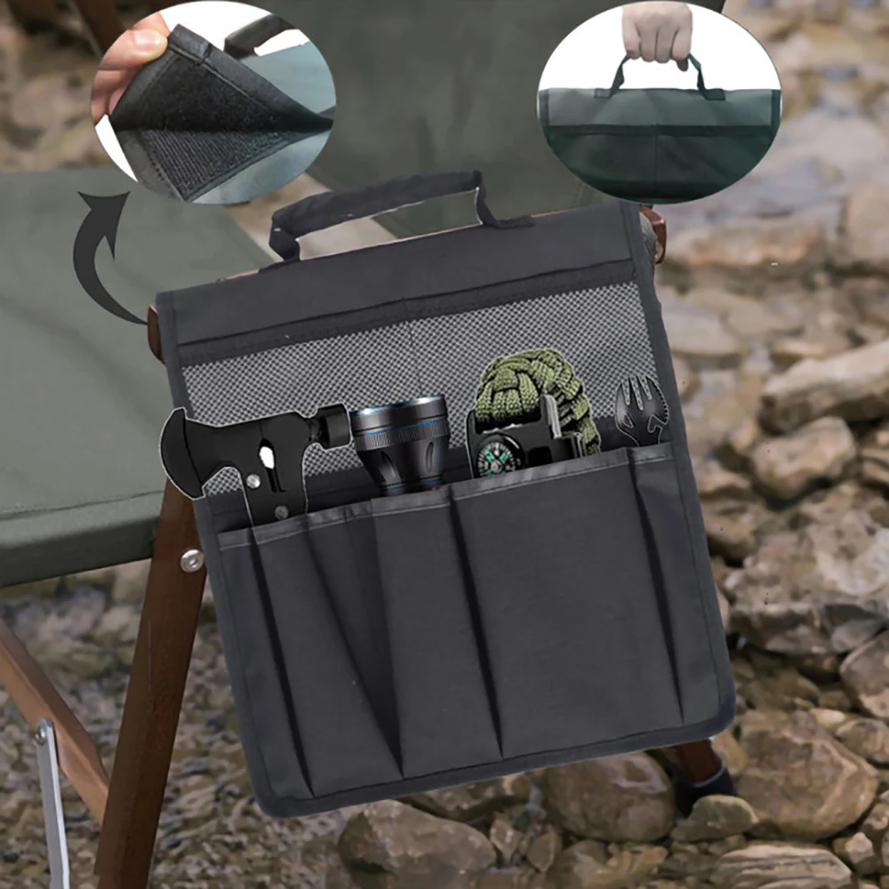 

Camping Chair Tool Storage Bag with Mesh Multiple Pockets Camping Outdoor Garden Foldable Chair Storage Side Pocket Hanging Bag