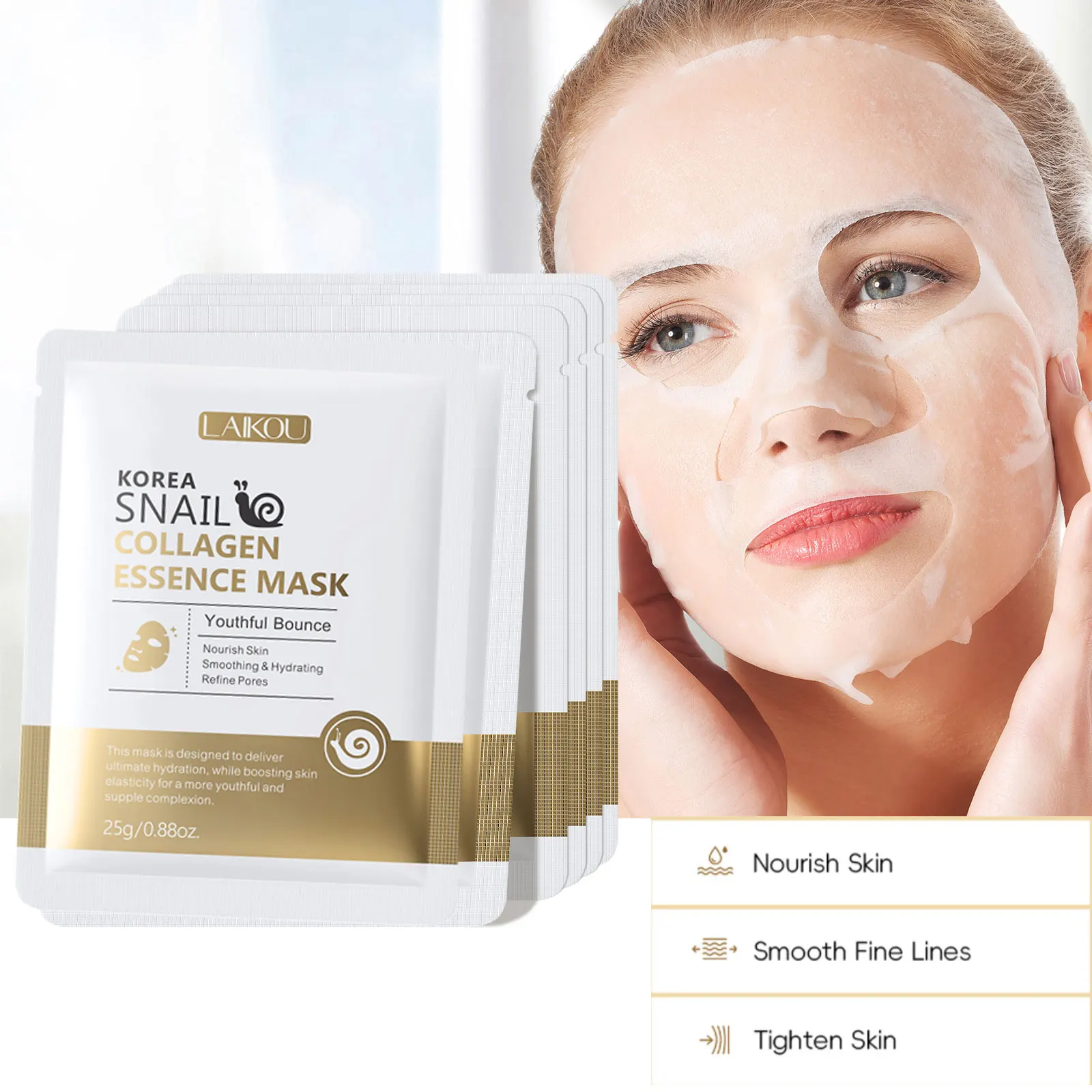 6Pcs Snail Mucin Sheet Mask Snail Collagen Essence Facial Mask Korea Face Masks for Dry Sensitive Skin Skin Regenerating