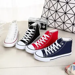 1pc Unisex Casual Simple Comfort Breathable Vulcanization Sneakers Lace-Up Canvas Trendy High Top Shoes