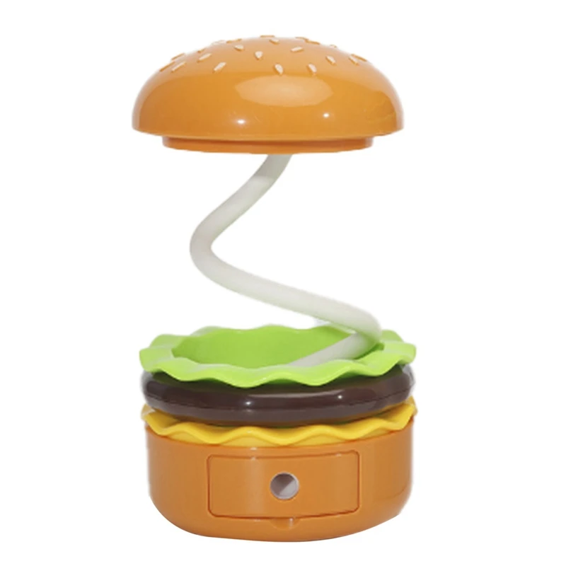 Cute Desk Lamp Rechargeable Desk Lamp Hamburger Small Desk Lamp For Kids With Adjustable Neck Touch Switch With Pencil Sharpener