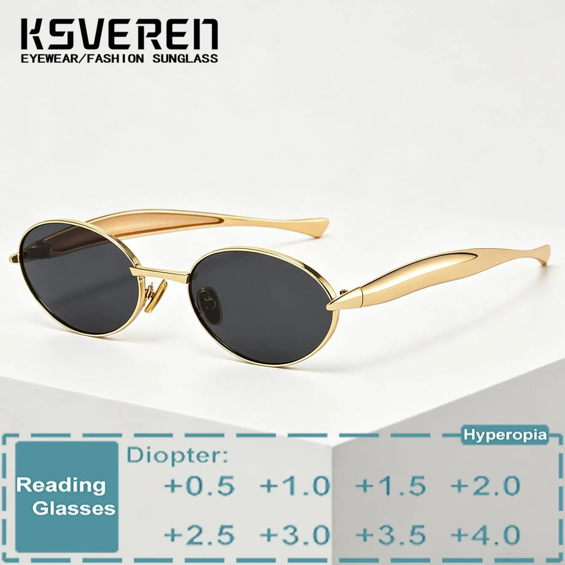 Metal Oval Small Frame Reading Sunglasses Men Women Tinted Sunshade Presbyopic Eyewear Outdoor Single Focus Readers Glasses