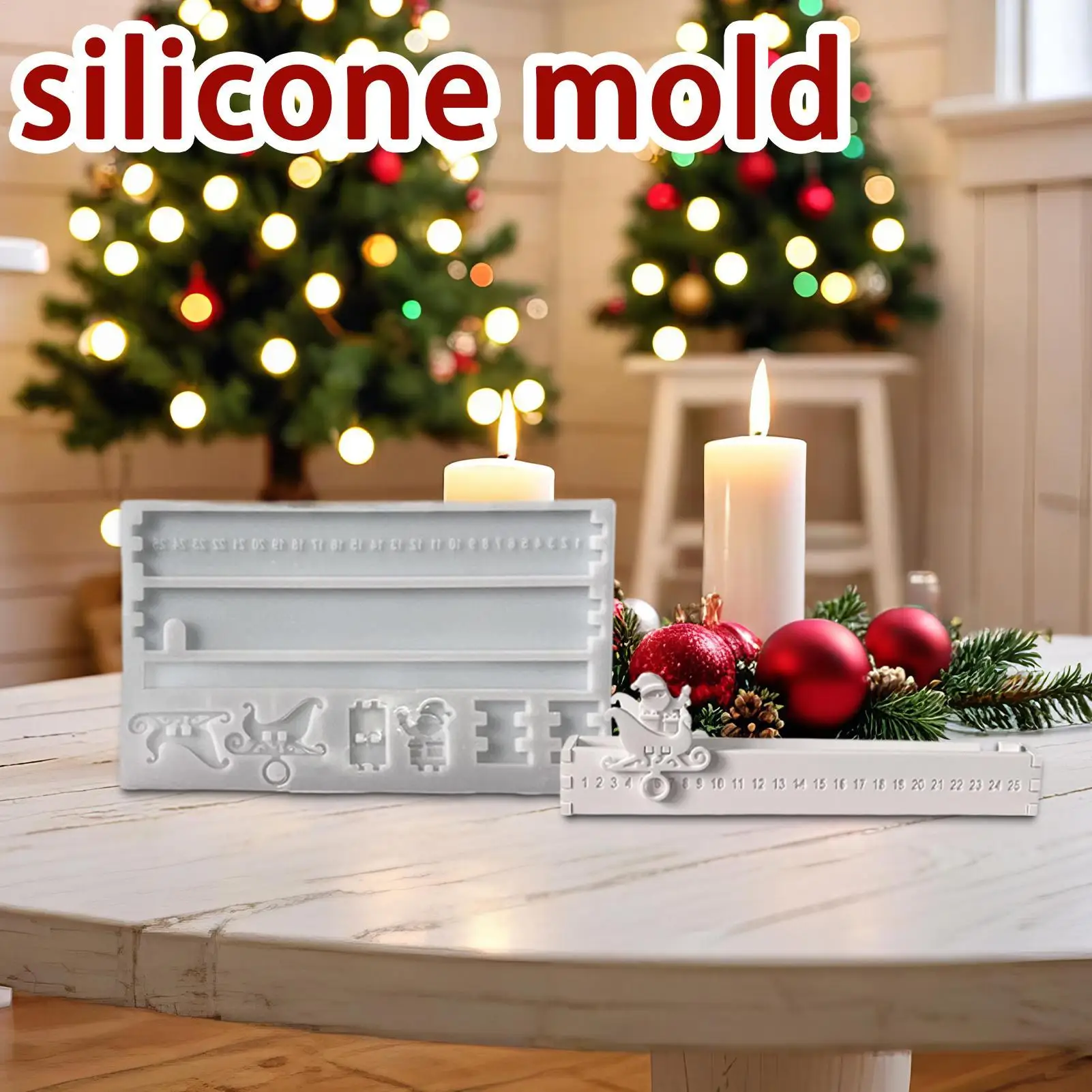 Calendar Number Advent Countdown Tray Gypsum Silicone Mold Santa Claus Digital Sign Candle Holder Decoration Resin Mold Crafts