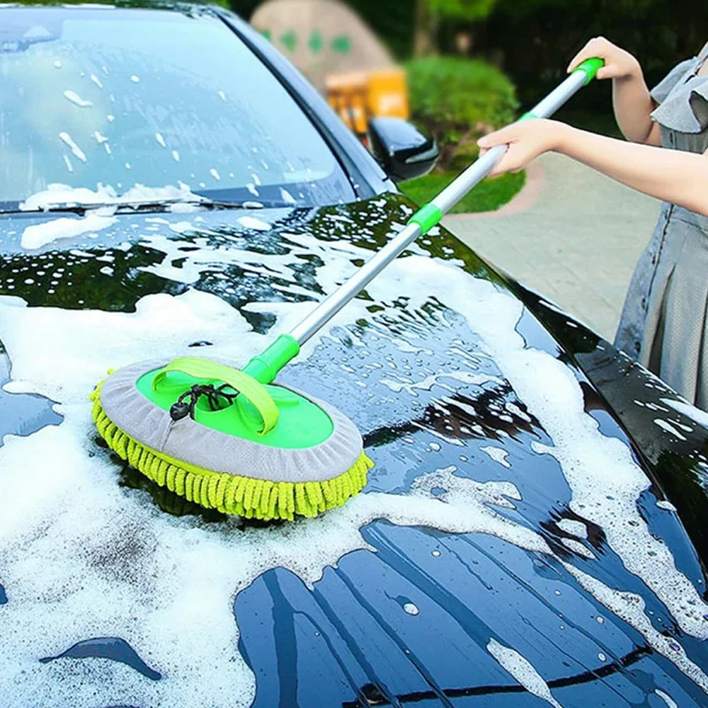 Car Washing Mop Upgrade Three Section Telescopic Super Absorbent Window Wash Tool Dust Wax Soft Mop Car Cleaning Car Brushes Mop