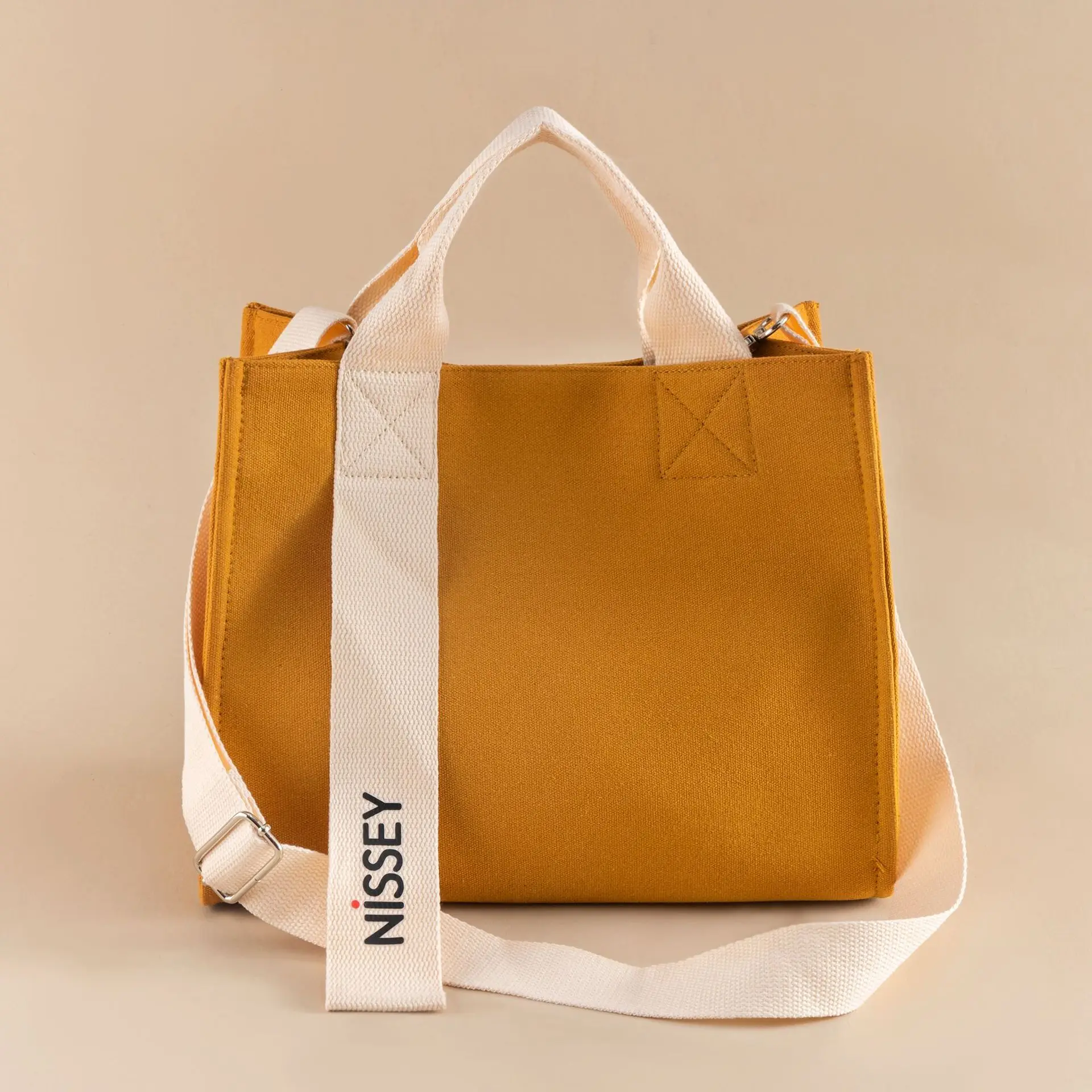 New Ribbon Contrasting Canvas Tote Bag, Japanese Style Large Capacity Handbag, Solid Color Shoulder Bag