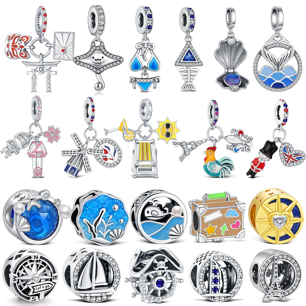 New 925 Sterling Silver Travel Charms Ocean Seashell Pendants Fit Original Bracelets DIY Jewelry Making For Women Gifts