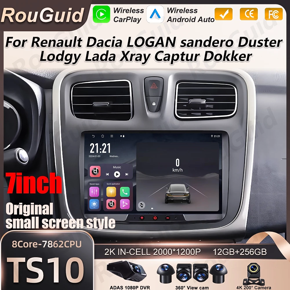 Rádio Automotivo Carplay para Renault Dacia LOGAN Sandero Duster Lodgy Lada Xray Captur Dokker Reprodutor Multimídia Automotivo GPS DSP Autoradio